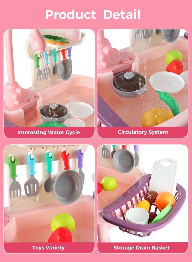 أرابايت مجموعة ألعاب مطبخ متينة مكونة من 34 قطعة مع محرك محسّن وميزة تدفق المياه، لعبة لعب أدوار غسالة أطباق أوتوماتيكية للأطفال تدوم طويلاً (وردي) - Image 3